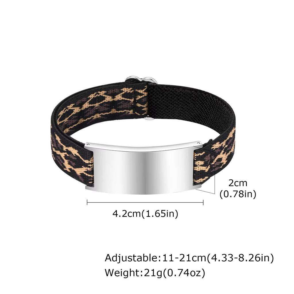 Vnox Free Engraved Curved Plate Bracelets Elastic Wristband for Men Women, Stainless Steel Adjustable Band, Personalized Jewelry
