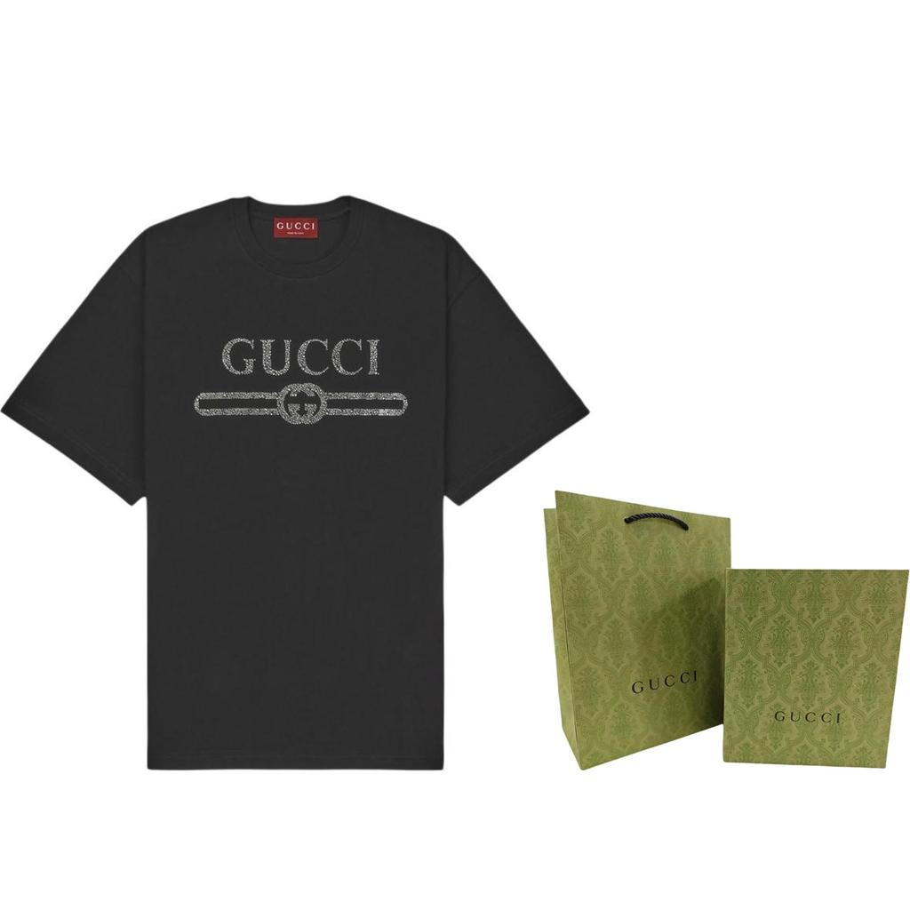 Gucci T Shirts Men's Black Crew Neck Moderate 796395-XJG36-1043
