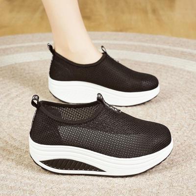 Women's Mesh Wedge Heel Slip-on Sneakers - Breathable, Thick Sole Casual Shoes