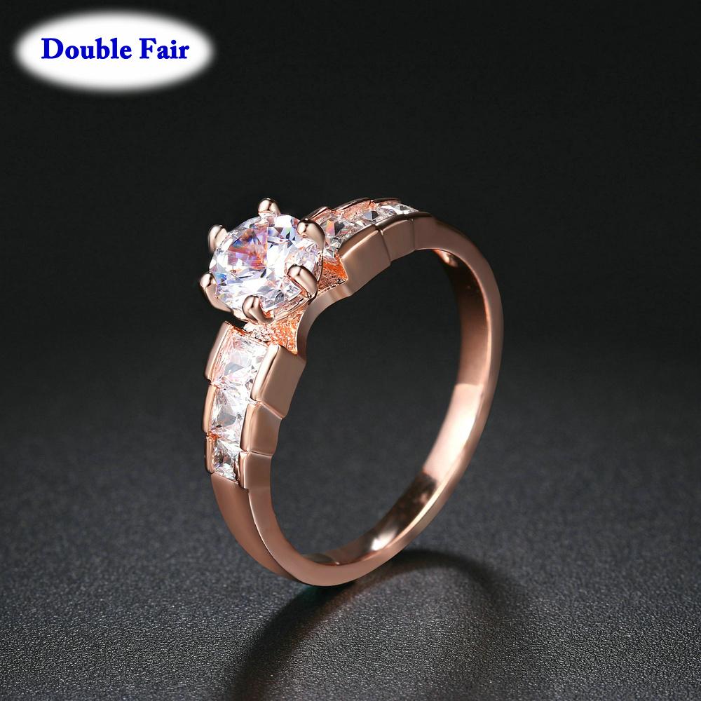 Top Quality Six Claw Crystal Wedding Rings For Women Rose Gold Couple Ring Jewelry DWR680