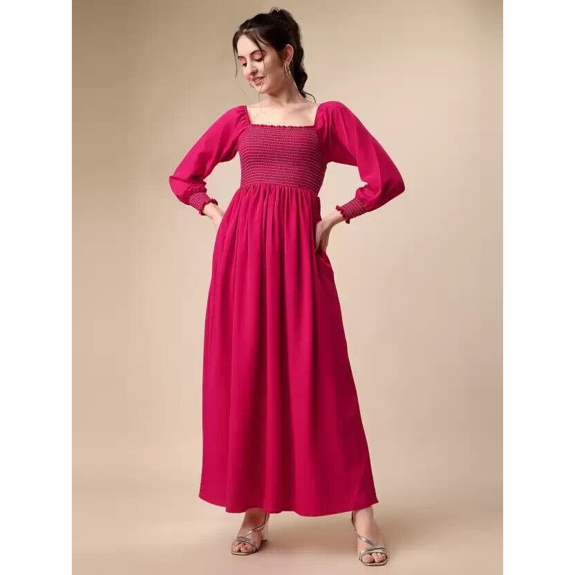 Women Casual Square Neck Crepe Solid Fit & Flare Full Length Dress Western Kurti VF-1810