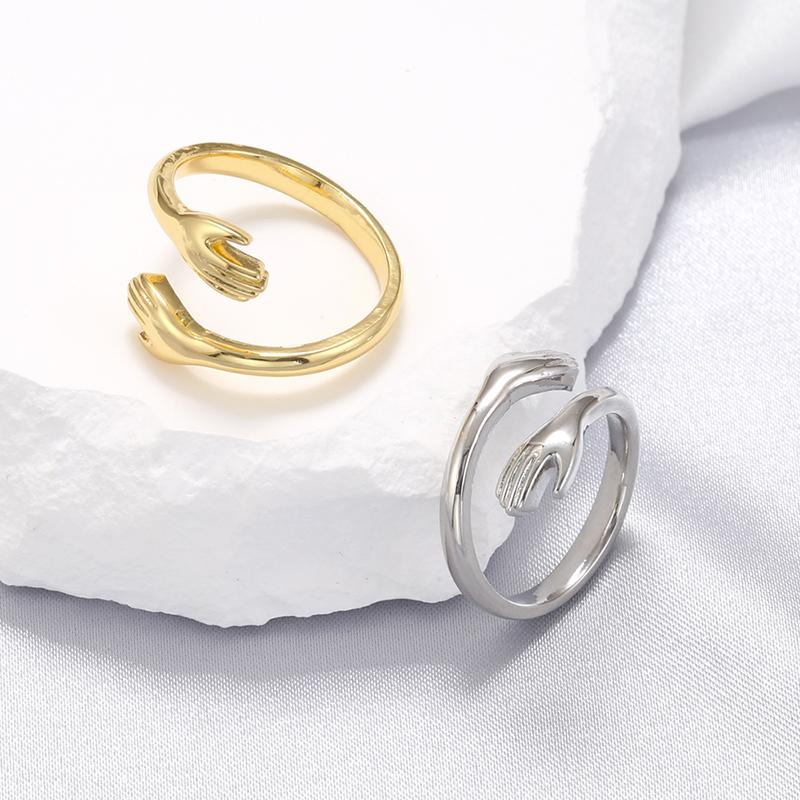 Vintage Love Hugging Hands Couple Ring For Men & Women Always With You Forever Adjustable Open Cuff Rings :VJ441