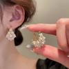 French Retro Premium Imitation Rice Pearl Ear Buckle Earrings Real Gold Electroplating Light Luxury Niche Geometric Earrings 