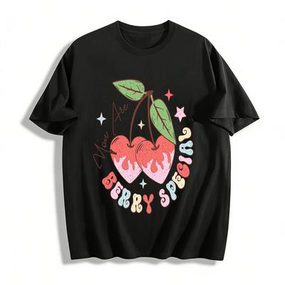 You Are Berry Special Retro Heart Cherry Print Casual Tee Pure Cotton T-shirt