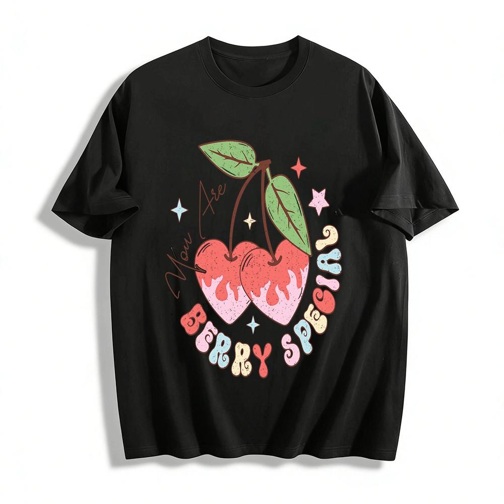 You Are Berry Special Retro Heart Cherry Print Casual Tee Pure cotton T-shirt XXS
