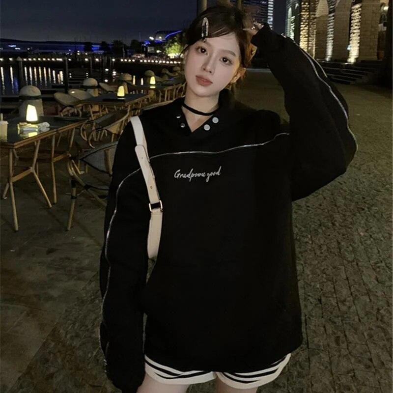 Women's Long-Sleeved Pullover Hooded Sweatshirt Autumn Winter Clothing 2023 American Loose Fashion Hoodles Zipper Embroidered