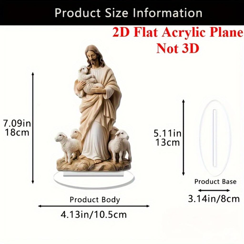 2D Flat Classic Christ And Lamb Crystal Plaque With Base Multi-purpose Easter Tabletop Decor For Home & Office