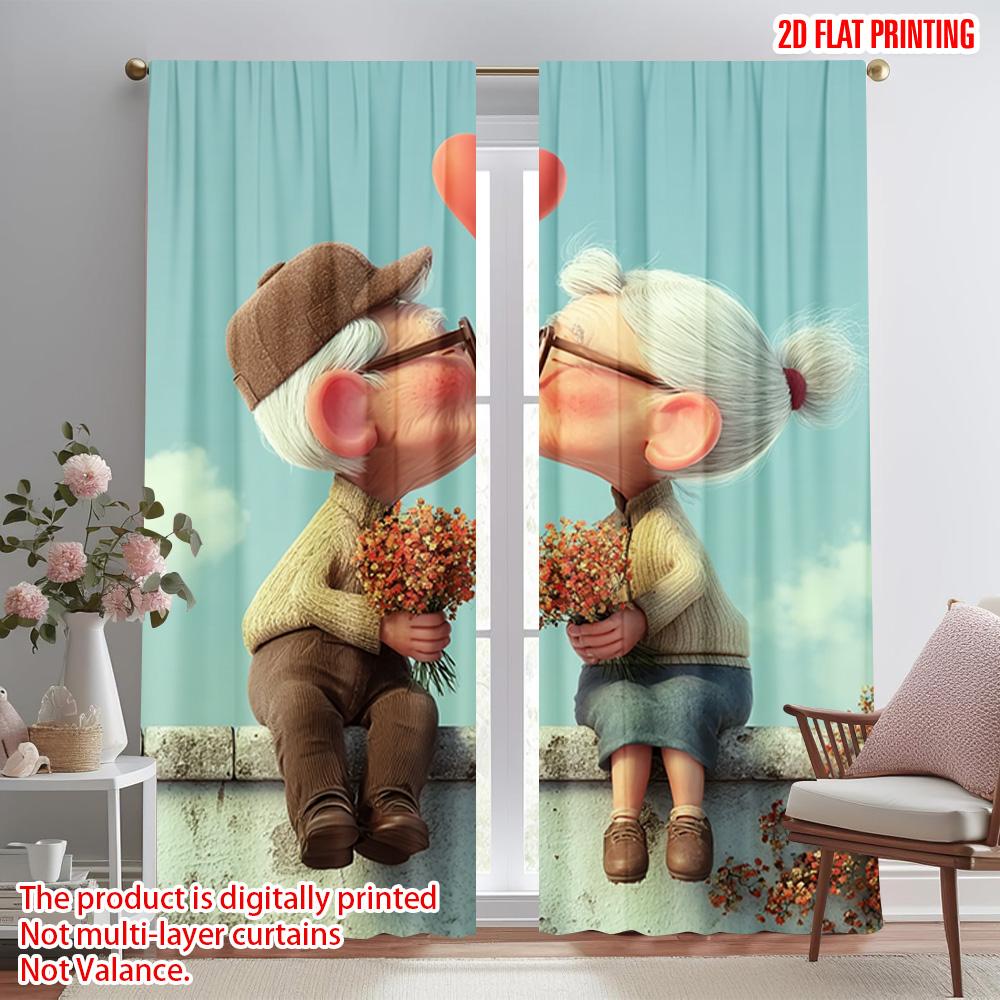 2pcs   plane printing Print Curtains Grandparents embrace1 Polyester (without rod) Room Decor for Kitchen   Bedroom & Living