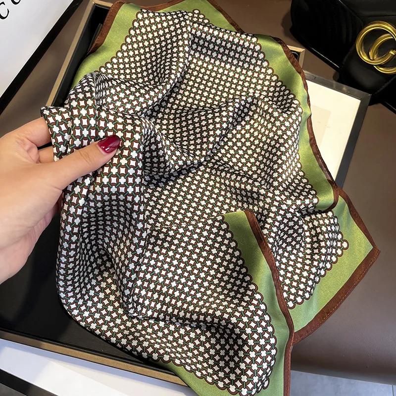 Yto Scarf Women's 100% Pure Silk Scarf Neck Hair Band Foulard Square Small Headband Fashion Print Neckerchief Scarves Bandana 53*53Cm