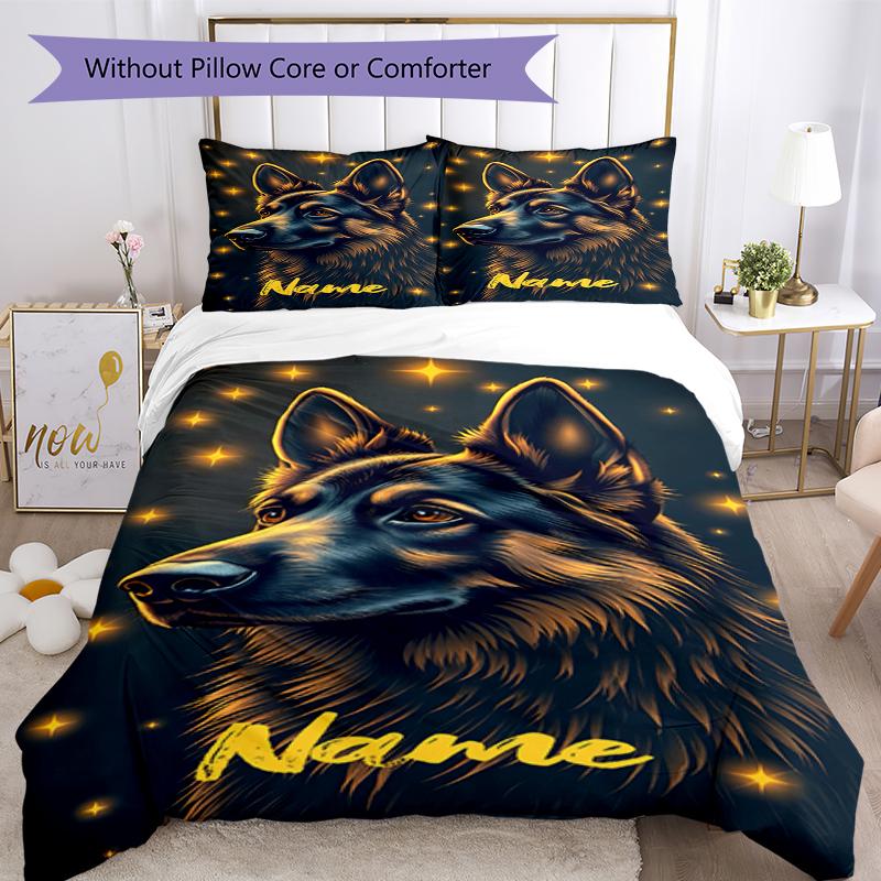 3pcs Custom Name Dog Bedding Set Duvet Cover Closure Includes 1 Duvet Cover & 2 Pillowcases, Soft and Comfortable for All Seasons.