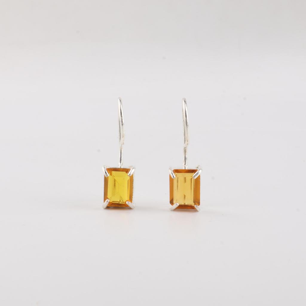 Natural Citrine Gemstone Silver Hook Earring 1" 925 Sterling Silver Handmade Jewelry For Women EE-180-1