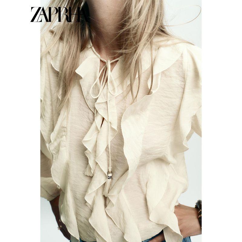 Zaprha 2025 Autumn New Romantic Style Western Style Laminated Decoration Loose Top Shirts Women 3897165