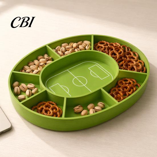 Nuts And Candy Tray Football Field Snack Tray, with Multiple Partitions, Durable PETG Party Fan Gathering Plate Supply for Watch Parties Game