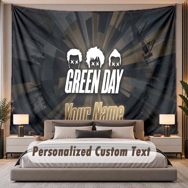 Custom Name Text Tapestry Green Day Personalized Polyester Wall Tapestry For Bedroom And Room