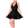 Women's Fashion Sexy Leather Latex Sleeveless Dress Dance Costume Mini Dress