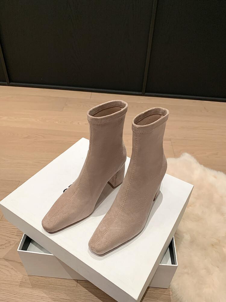 Intellectual Elegance Commuter High Heel Thin Boots 2025 Autumn and Winter New Small Square Head Side Zipper Elastic Bag Legs Short Boots Women