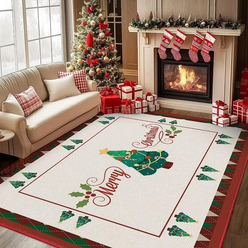 Christmas Poinsettia Red Green Carpet for Living Room Home Decor Sofa Table Large Area Rugs Hallway Balcony Mat Non-slip Doormat