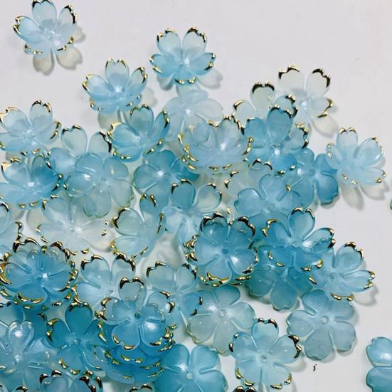 50Pcs Acrylic Cherry Blossom Beads Golden-Plated Flower Spacer Beads DIY Handmade Necklaces Bracelets Jewelry Making 5-Petal Floral Charms