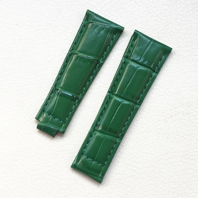 Genuine Leather Accessory for Rolex Daytona Datejust Black Green Submariner Long Wearing Comfort Folding Buckle Watchband 20mm