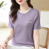 Summer Ice Silk Short Sleeve T-shirt Women Fashion Thin Casual Knitted Blouse Woman Short Sleeve Round Neck Tee Tops Office Lady Blouses 24120