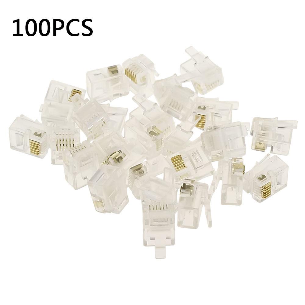 100 Stück 6P6C 4P4C RJ12 RJ9 Kristallkopf Modulare Stecker Vergoldete Netzwerkstecker Für Massiv-Telefonkabel Stecker