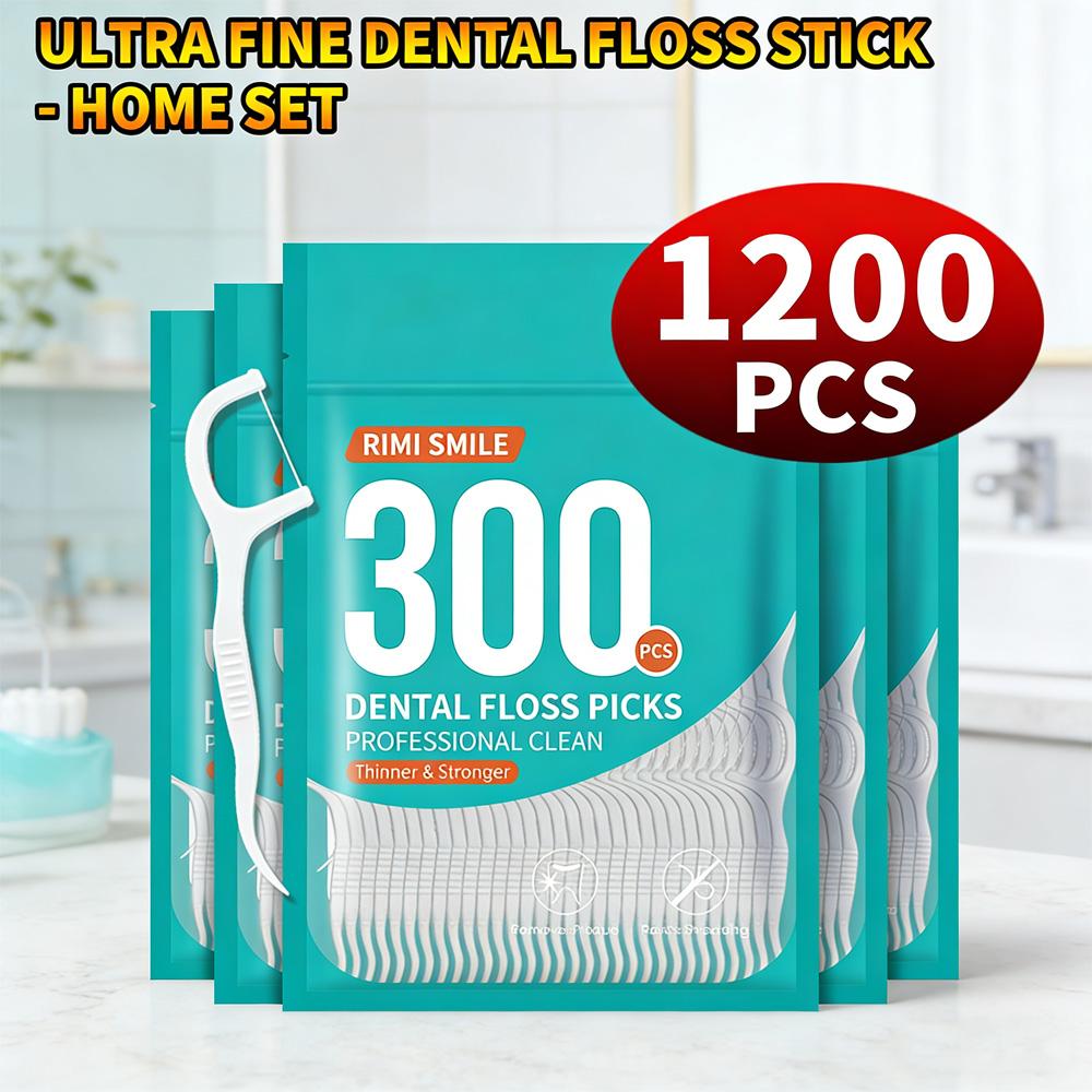 RIMI SMILE Ultra-Fine Dental Floss Picks 4 Bags 1200Pcs Disposable Interdental Cleaners Oral Care Tools for Home Family Use
