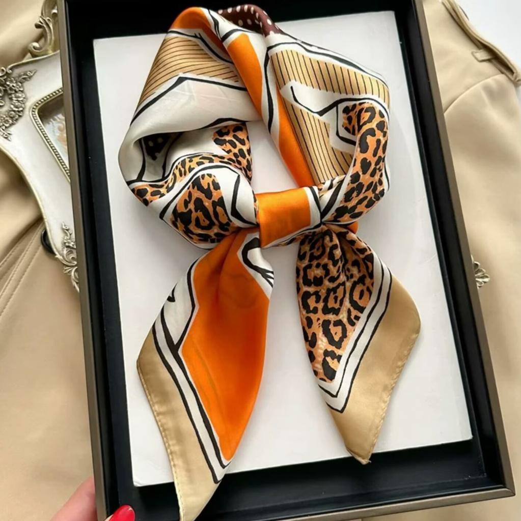 Luxury Horse Chain Silk Scarf For Women Simulated Silk Satin Neckerchief Fashion Versatile Headwear Bag Clothing Accessories