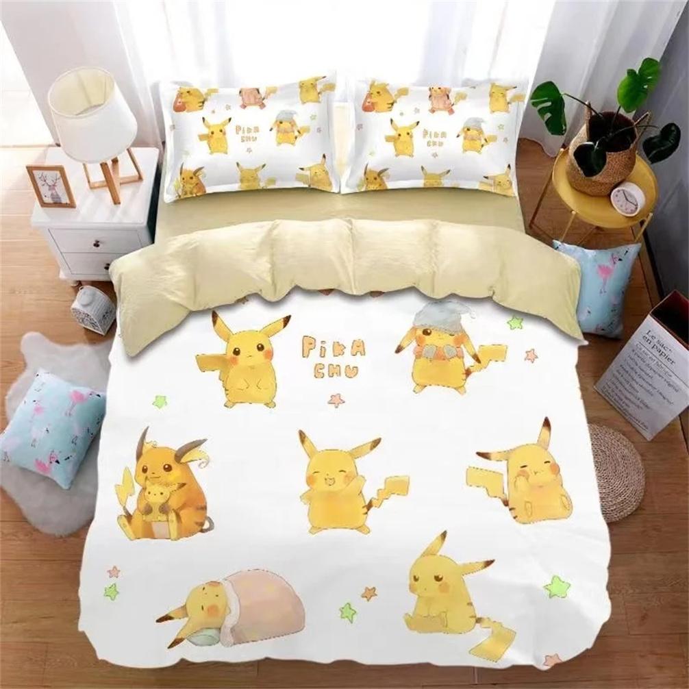 3D Printed Pokmon Pokemon Bedding Set For Kids Pikachu Duvet Cover Anime Quilt Duvet Pillowcase for Children and Adults