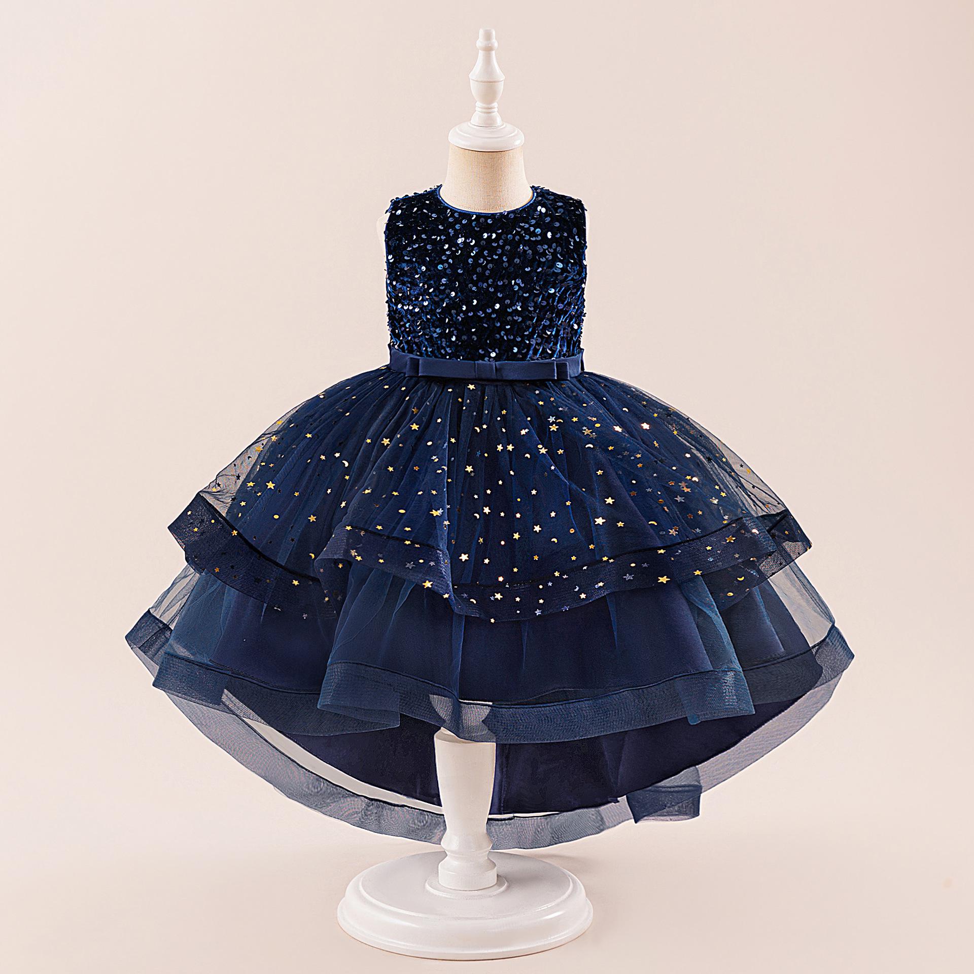 

Нова сукня принцеси з тюлю з паєтками для дівчаток - Зі шлейфом, пишна, для весілля та виступів 110cm/4 Years