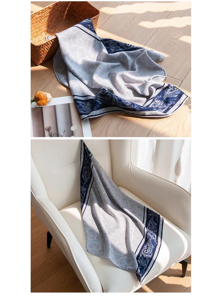 Elegant Silk Wool Double-Sided Shawl - Versatile Autumn & Winter Scarf 