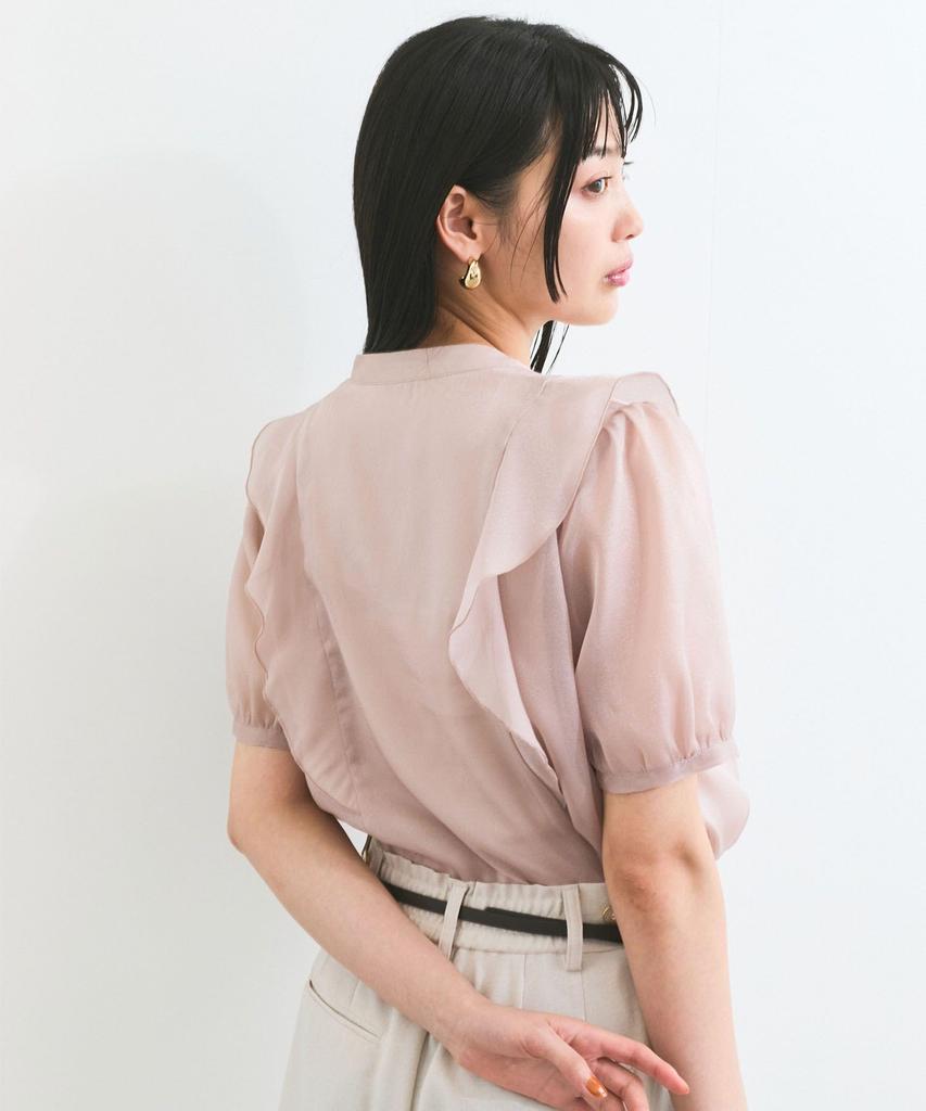 Washable Sheer Ruffle Short Sleeve Pink [BIS] Blouse, Women's, (63)