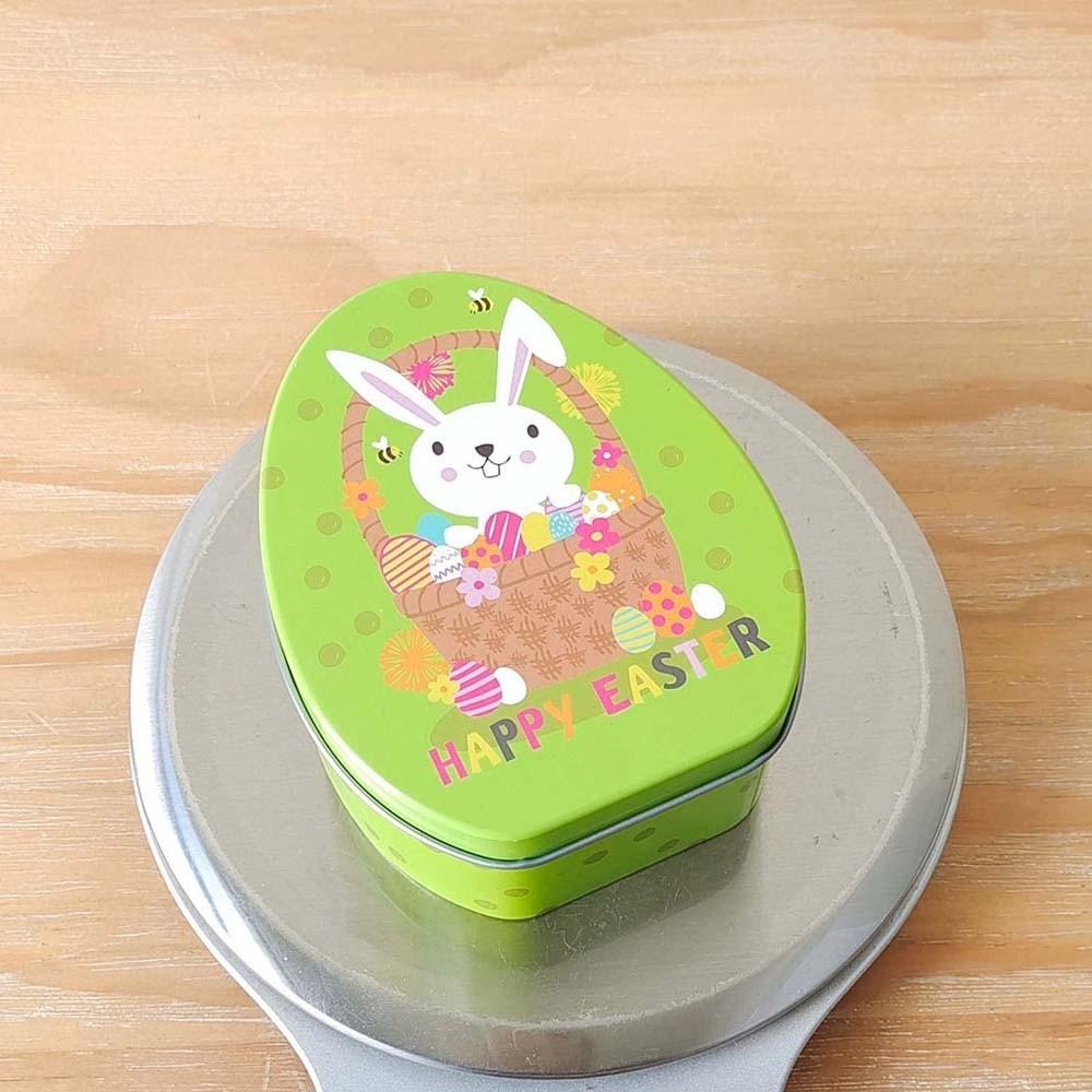 Metal Egg Shaped Tinplate Box Exquisite Rabbit Iron Case Easter Egg Candy Box  Tea Leaf