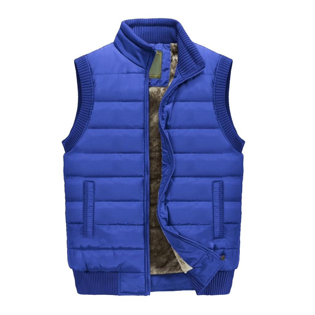 Men's Casual Solid Color Vest, Men's Stand-up Collar Zipper Fleece Warm Sleeveless Vest