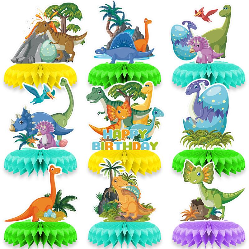 

9Pcs Dinosaur Honeycomb Centerpieces,Dino Party Table Decorations For 1 2 3 5 Year Old Girls Boys разноцветный