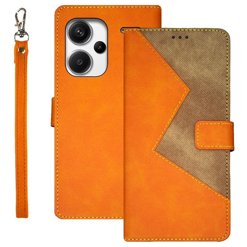 

IDEWEI For Xiaomi Redmi Note 13 Pro+ 5G Case Color Splicing Leather Cover with Hand Strap Yellow