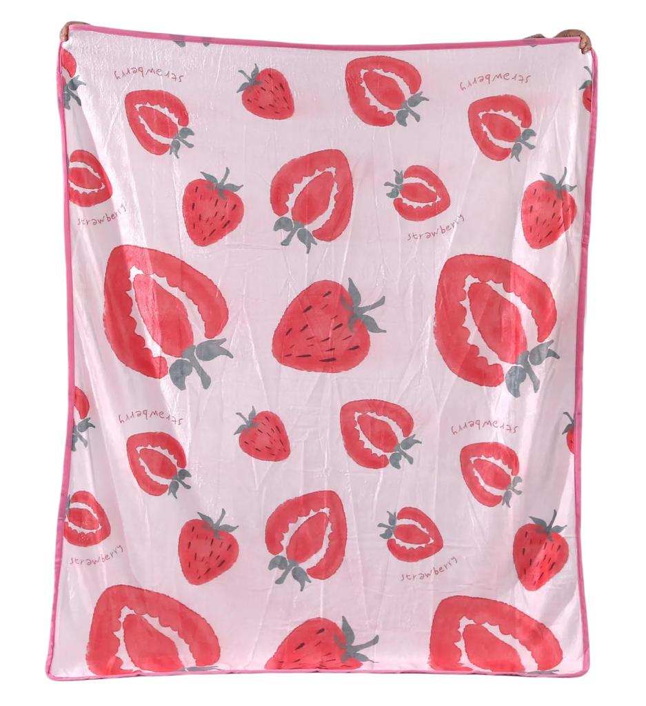 Cute Strawberry Blanket, Plush Soft Warm Flannel Sweet Fruit Throw Blanket for Couch, Travel, Bed, Outdoor, Gift for Teen Adult