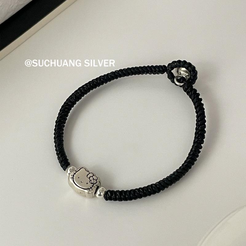 Hello Kitty S925 Sterling Silver Versatile Woven Bracelet 925 Silver