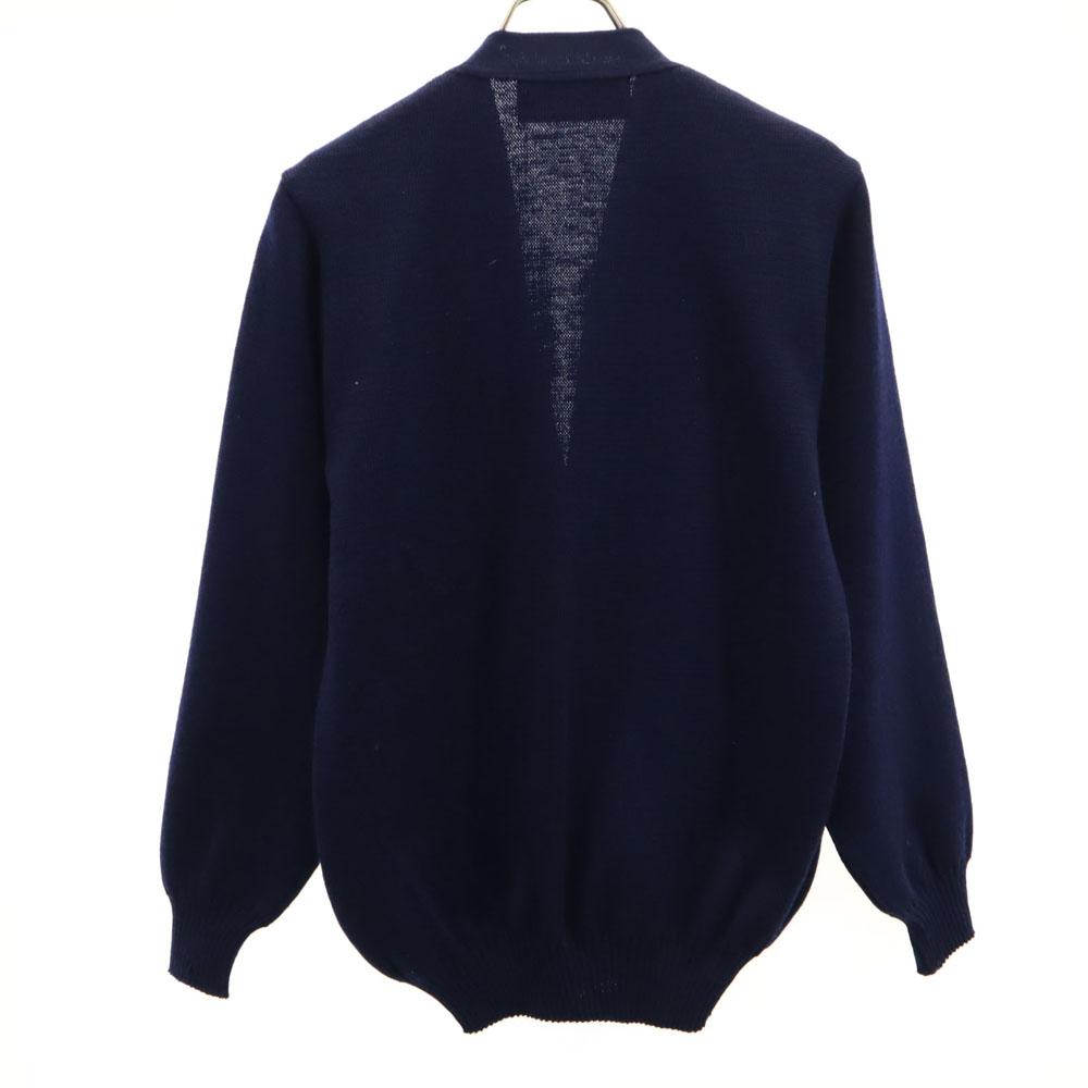 HUNTING WORLD 90-talls Ull Gammel Langermet V-hals strikket cardigan M Marineblå Herre Brukt