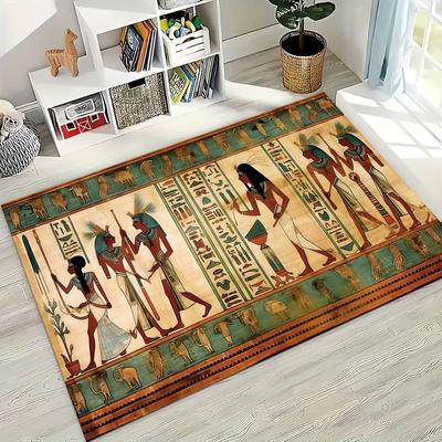 Altägyptische Hieroglyphen Symbole Geschnitzte Wandmalereien Teppich für Schlafzimmer Wohnzimmer Sofa Zuhause Fußmatte Dekor, Kinder Rutschfeste Bodenmatte