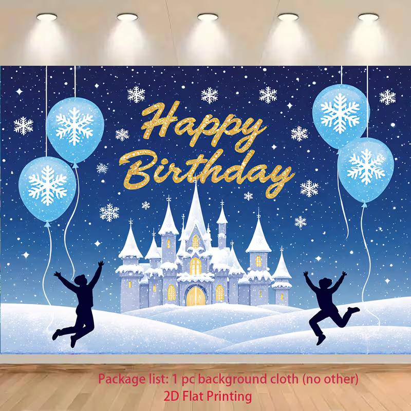 2D Winter Wonderland Birthday Backdrop, Frozen Castle with Snowflakes Background 47.2x31.5inch/120*80cm