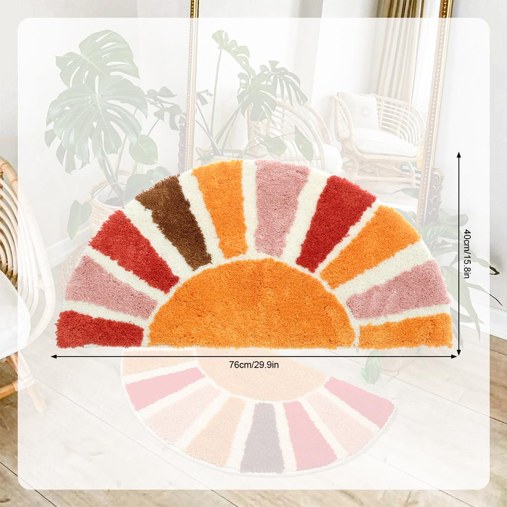 Non-Slip Bath Mat Sun Flower Half Round Door Mat Decorative Soft Microfiber Machine Washable Plant Water Absorbent Bathroom Mat