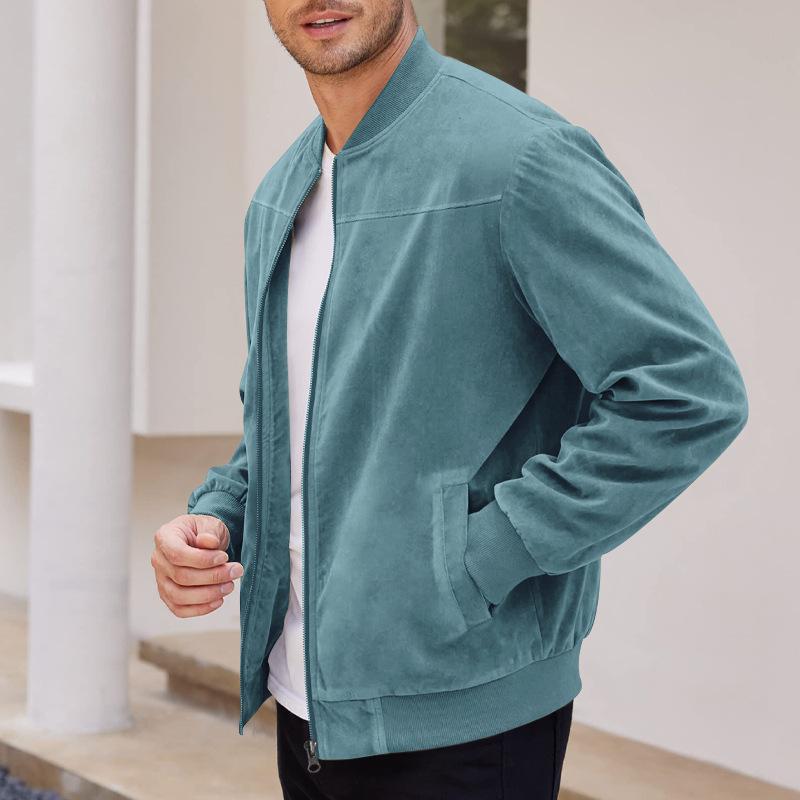European and American Men's Suede Zipper Stand Collar Jacket for Spring and Autumn