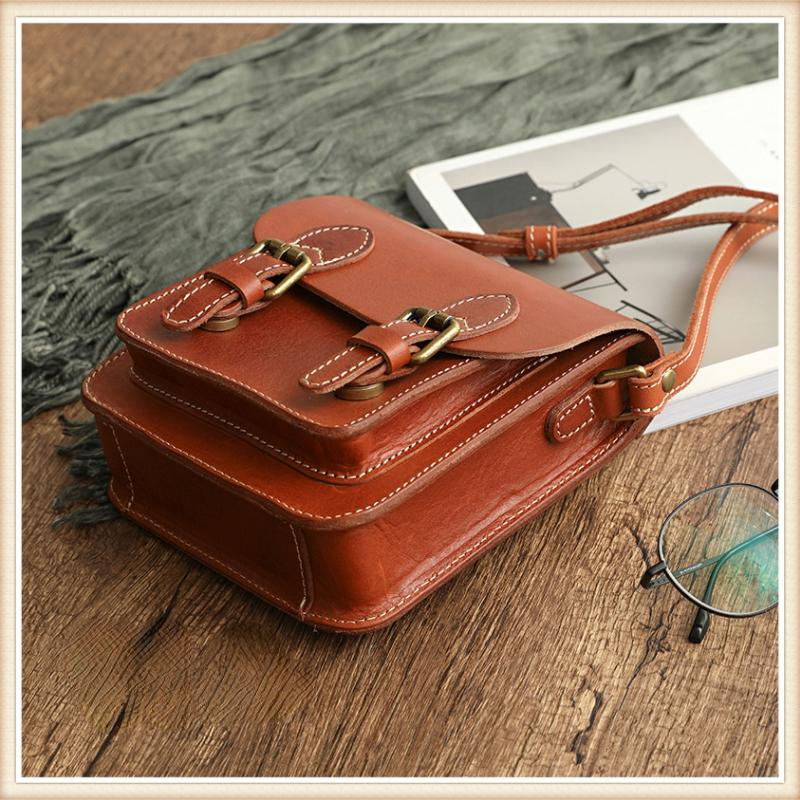 Johnature Women's Literary Genuine Leather Small Bag Vintage Solid Color Messenger Bag Natural Cowhide Shoulder & Crossbody Bags