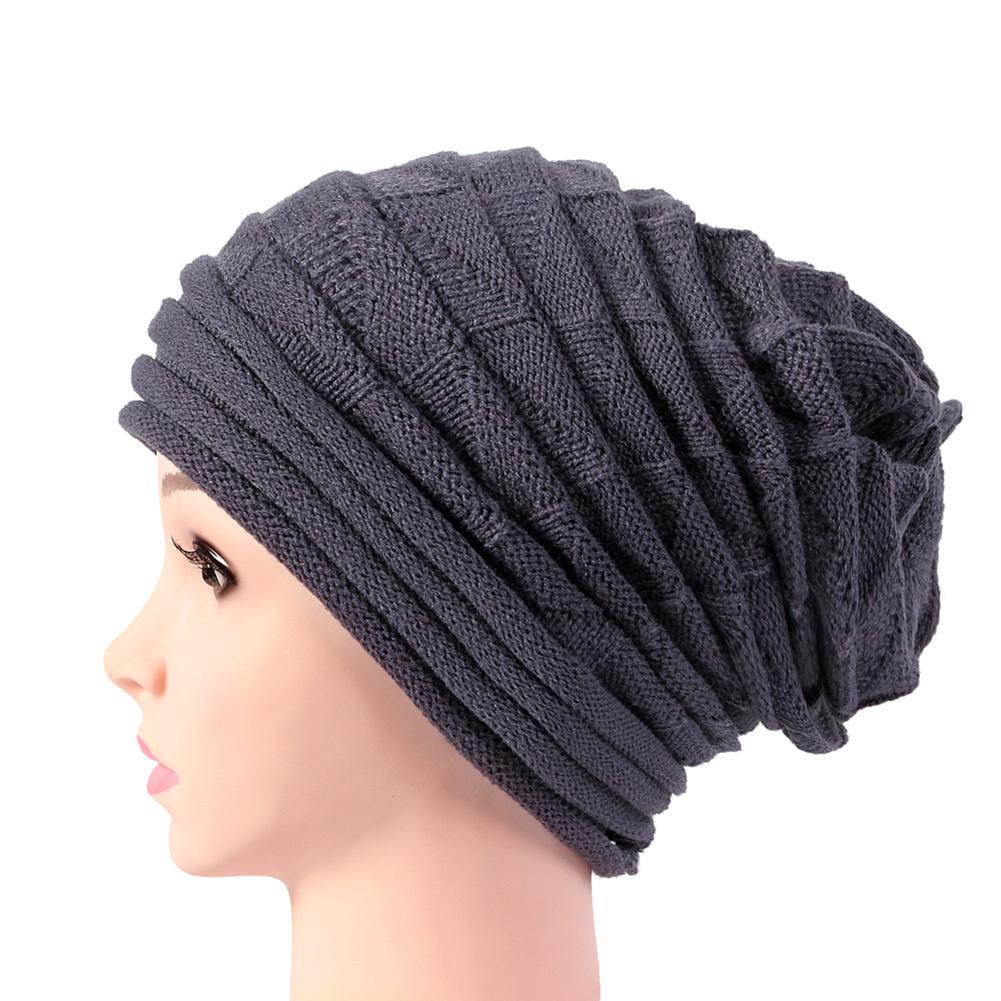 

Women Stylish Fold Flanging Cap Knitted Woolen Cap Solid Color Warm Beanie Hat for Winter Autumn Dark gray #1