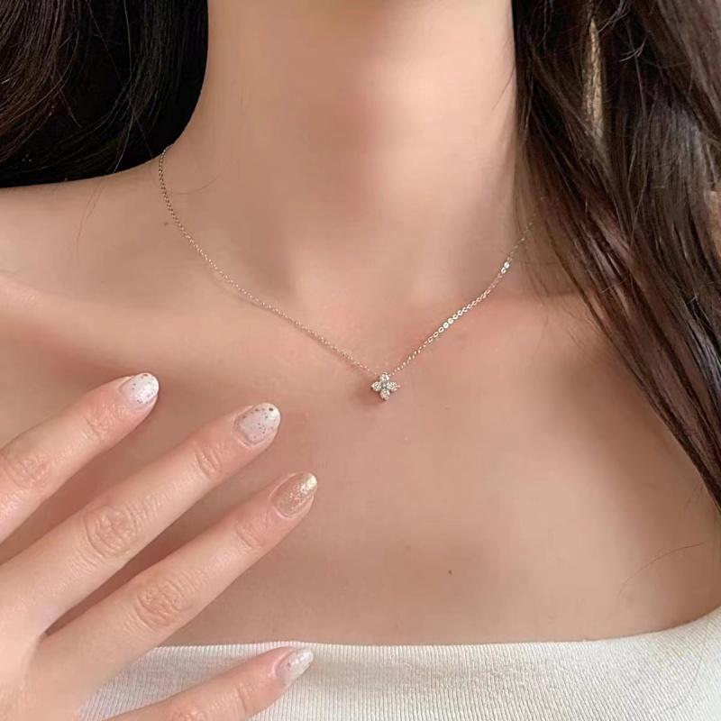 Somilia 925 Silver Super Flash Four 5A Zircon Necklace for Women Simple INS Gold Silver Color Clavicle Chain Jewelry