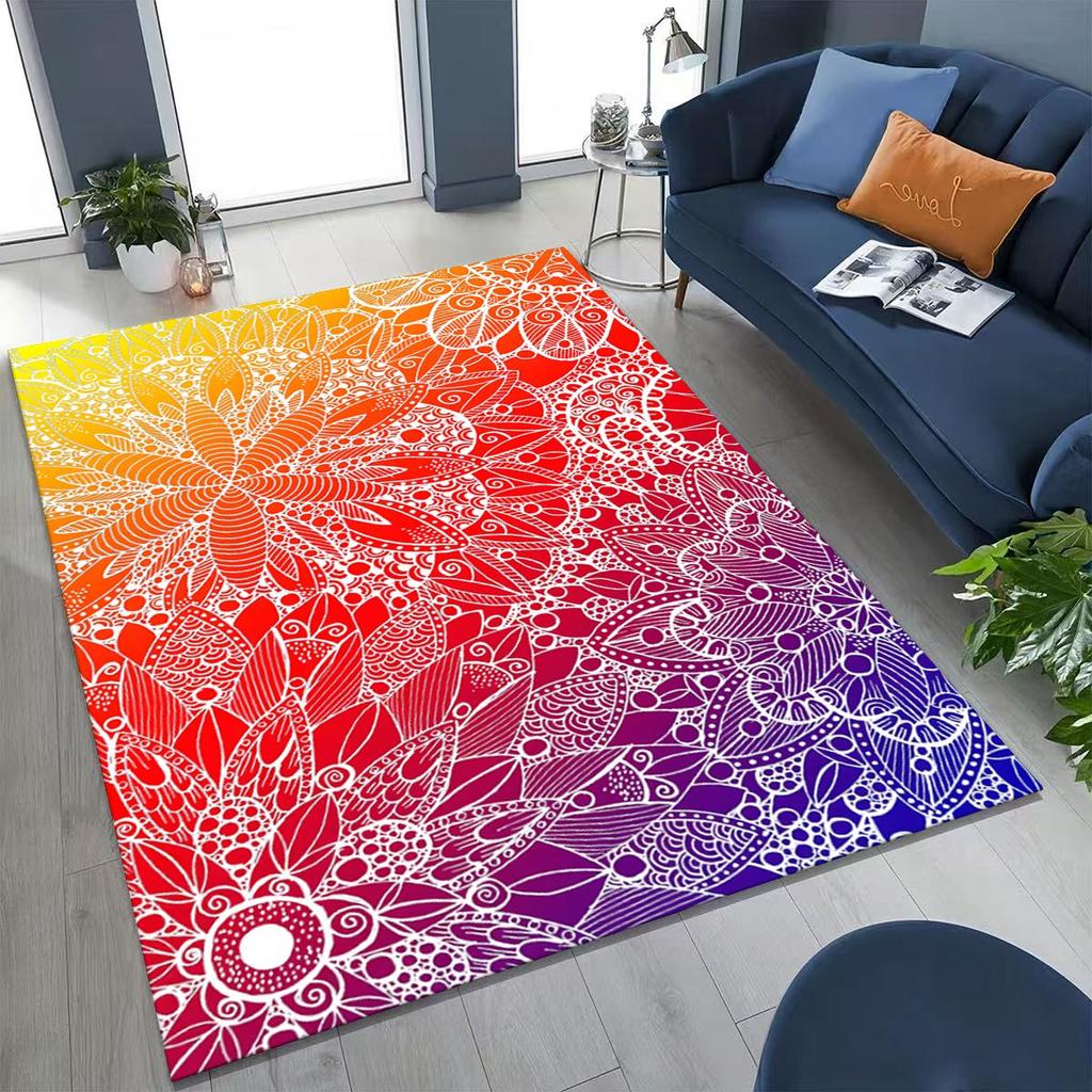 2026 Regenbogen Mandala Blume Chakren Yoga Bohemia Kunst Teppich für Schlafzimmer Wohnzimmer Sofa Zuhause Fußmatte Dekor, Kinder rutschfeste Bodenmatte