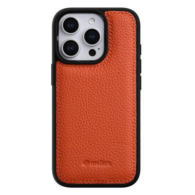 MELKCO For iPhone 16 Pro Max Case Genuine Cow Leather Coated PC Phone Cover