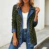 Damen Leopardenmuster Denimjacke Langarm Lockerer Schnitt Lässig Offene Vorderseite Hemdkragen Streetwear Mantel