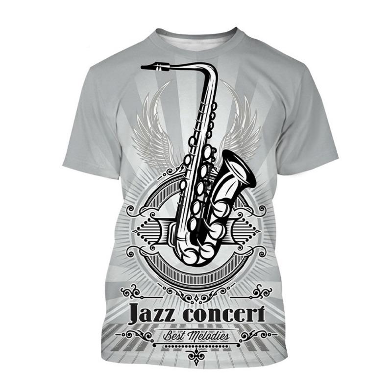 

Trendy Men Clothing Graphic T Shirts 3D Digital Printed Musical Instrument Pattern Loose Round Neck Top Streetwear T Shirt Men 5XL