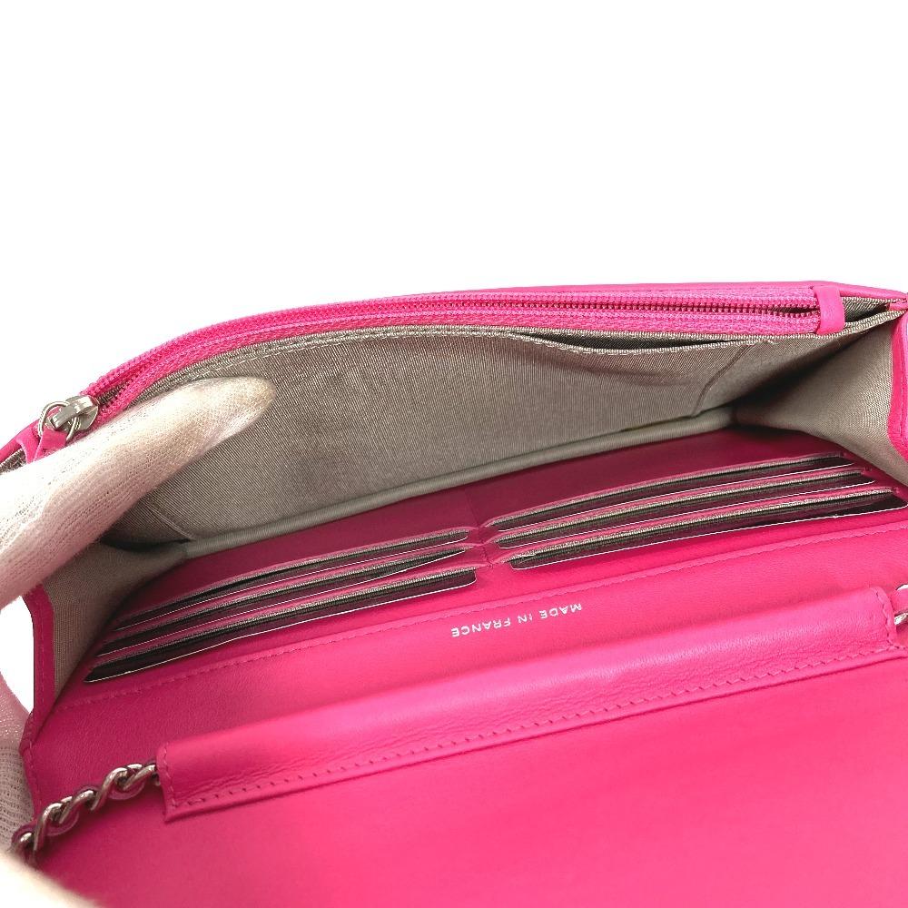 CHANEL Makeup Shoulder Bag Crossbody Long Wallet Patent Leather pink